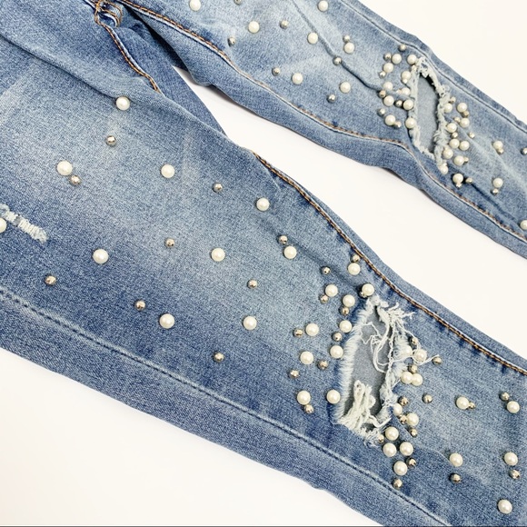Vintage Pearl & Rhinestone Embellished Skinny Jean - Picture 4 of 6